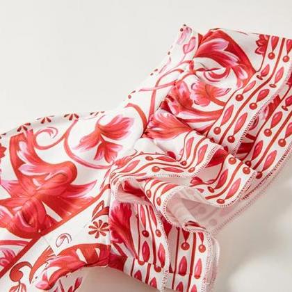 Red and White Floral Dress