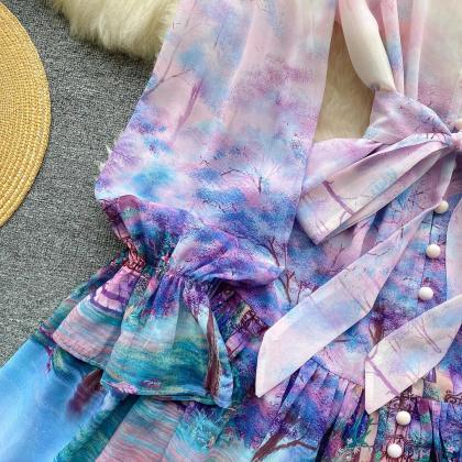 A-Line Chiffon Dress with Flower Appliqued Dusk main image 0