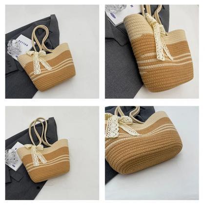 Two-Tone Woven Straw Tote Bag – Structured Summer Handbag main image 1
