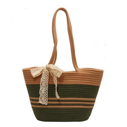Two-Tone Woven Straw Tote Bag – Structured Summer Handbag main image 0