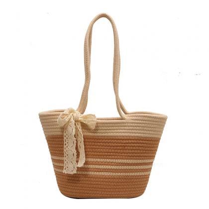 Two-Tone Woven Straw Tote Bag – Structured Summer Handbag
