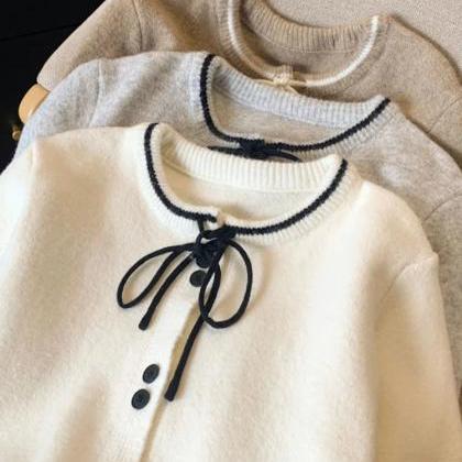 Knitted Cardigan with Sheer Ruffle Accent - Beige main image 0