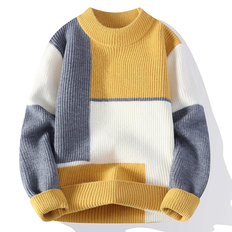 Colorblock Knit Pullover Sweater With Ribbed Cuffs on Luulla