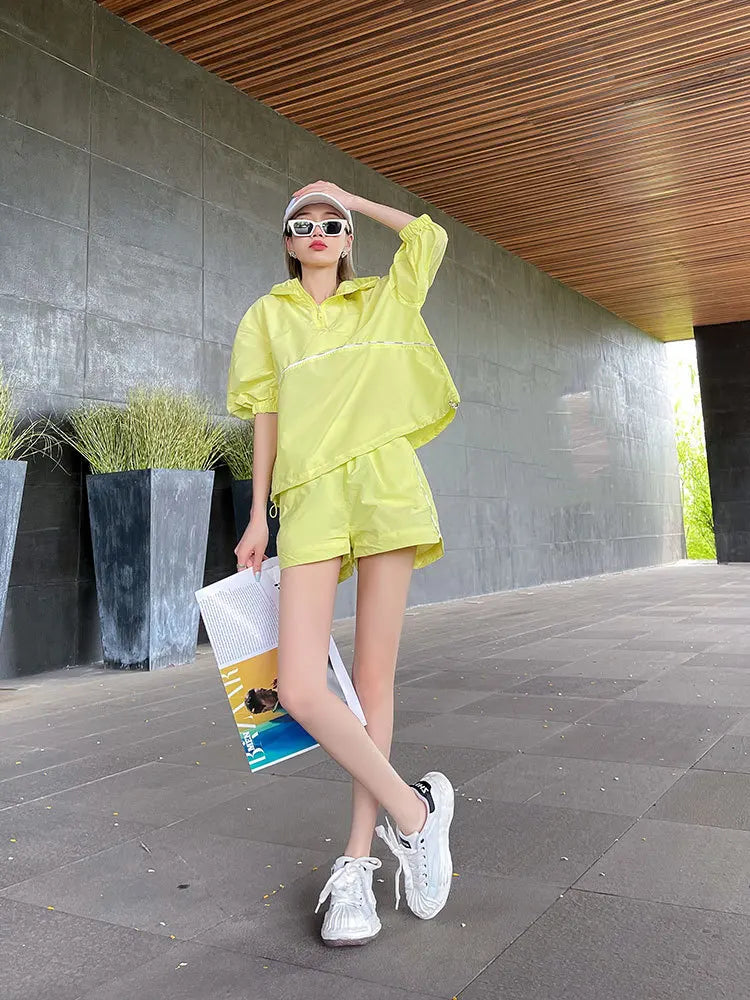 Fashionbeat Neon Yellow Womens Two Piece Outfit Set