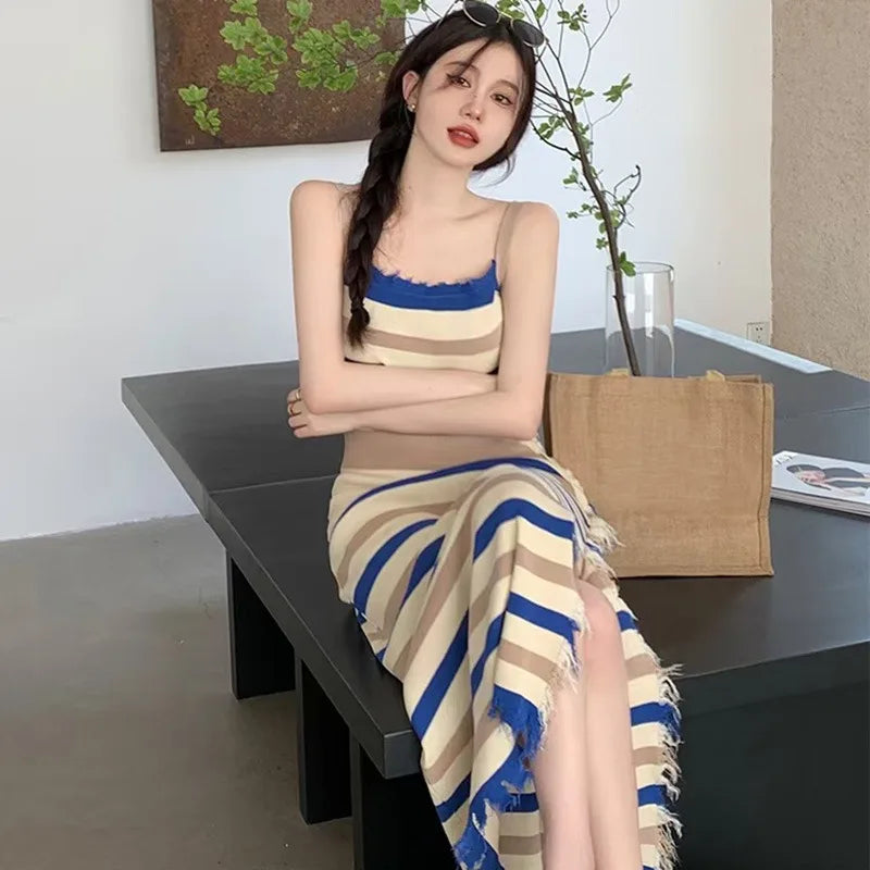 Bold Striped Sleeveless Casual Maxi Dress