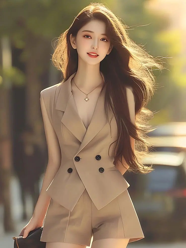 Sleeveless blazer short set on sale