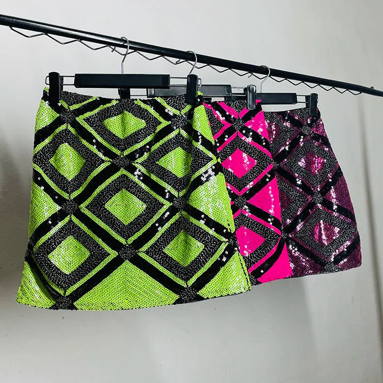Neon Diamond Sequin Mini Skirt Collection on Luulla
