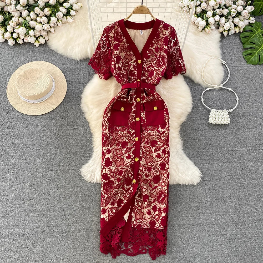 cerise pink lace dress Fuchsia Elegance Lace Gown– Teuta Matoshi