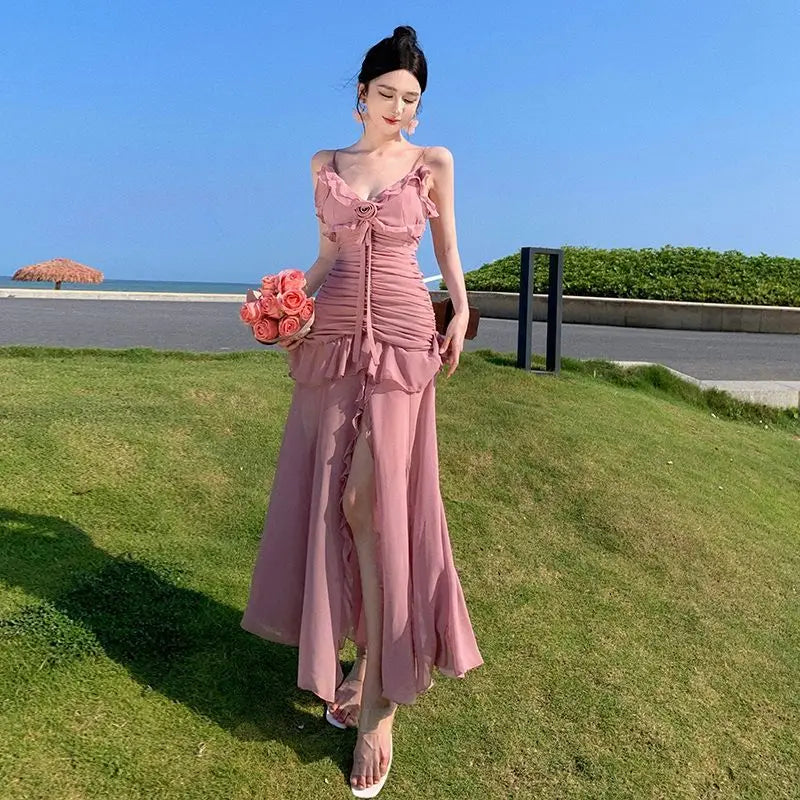 pink elegant maxi dress Zya Light Pink Satin Maxi Dress - 10 main image 1
