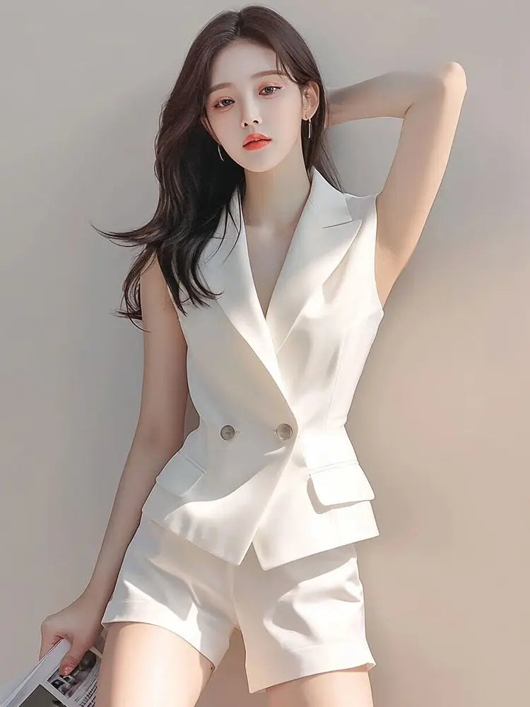 Sleeveless blazer and shorts top