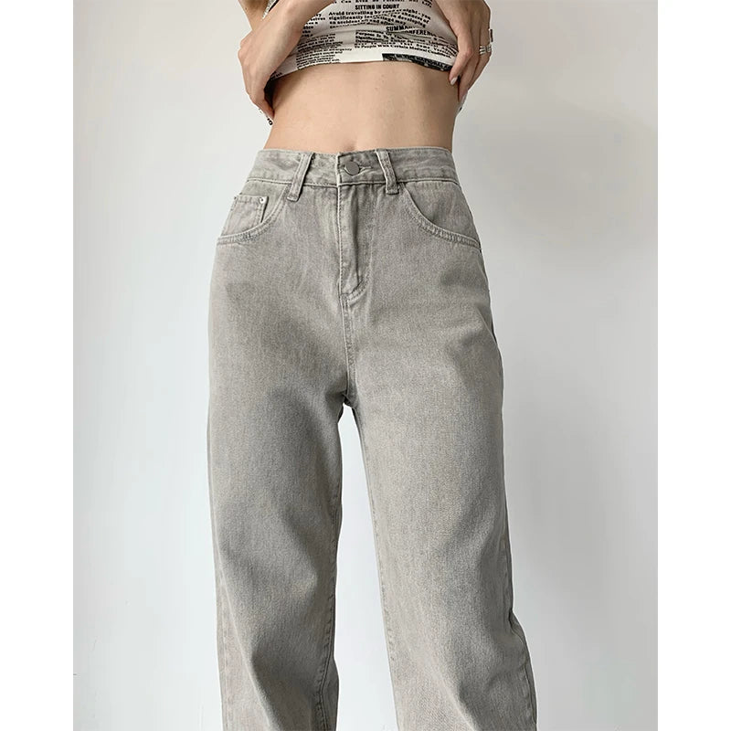 Grey mom jeans sale