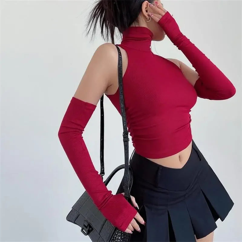 Red turtleneck crop top outlet