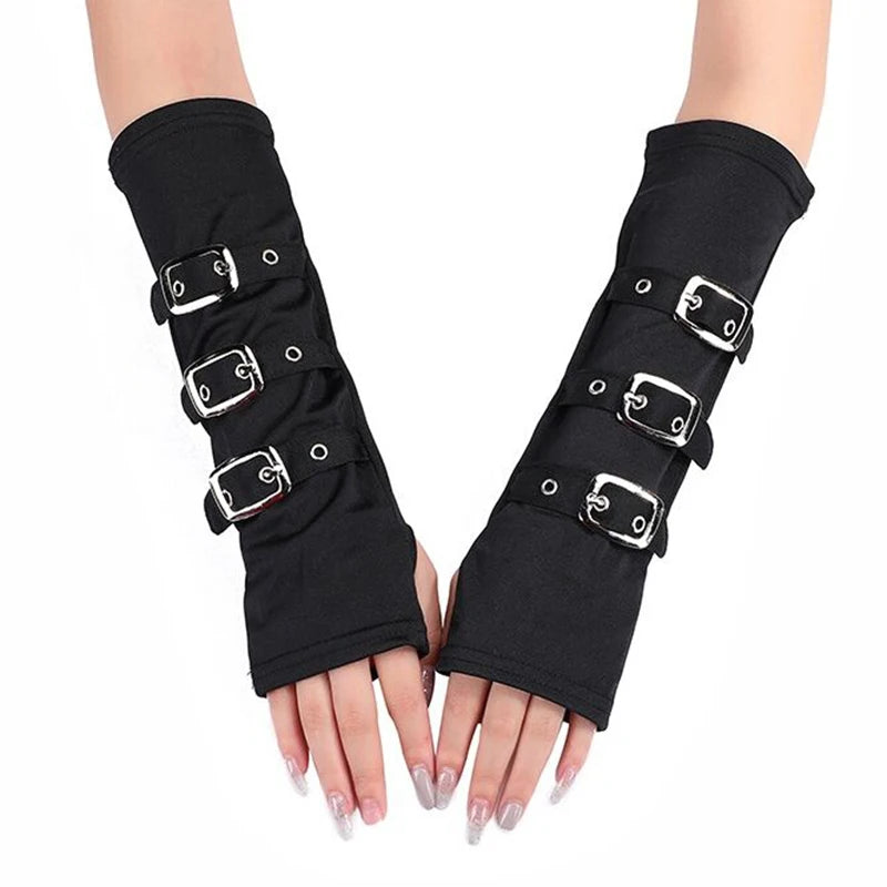 Black Gothic Arm Warmers With Buckle Straps