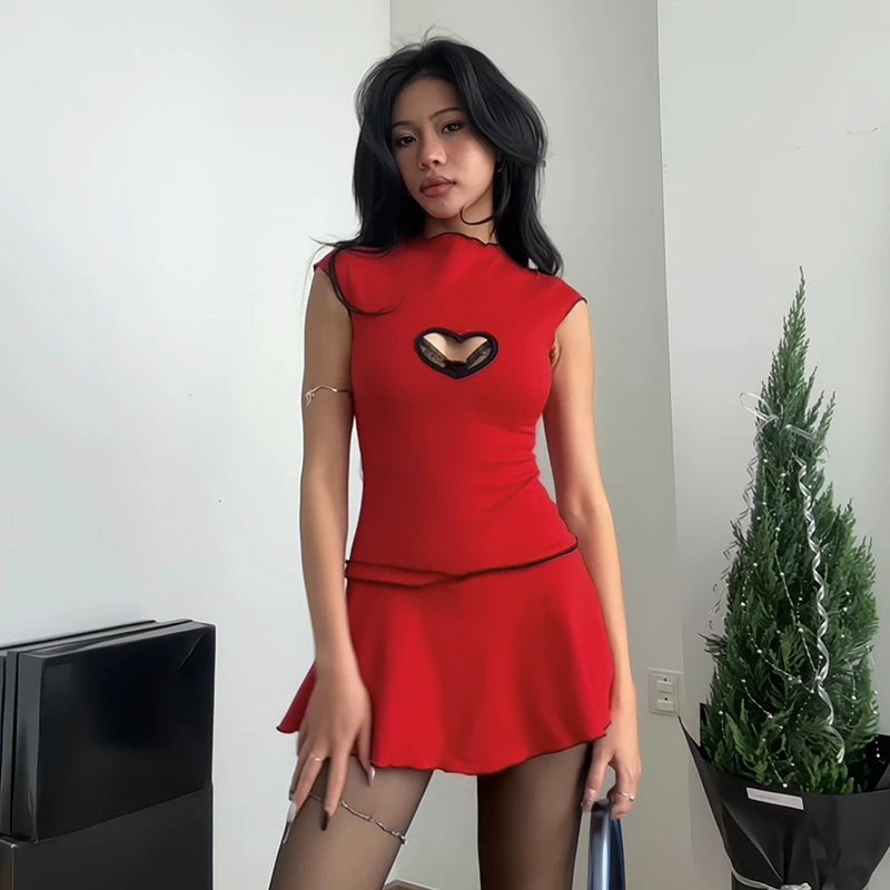 white christmas dresses Diamante Heart Trim A-Line Mini Dress - Red
