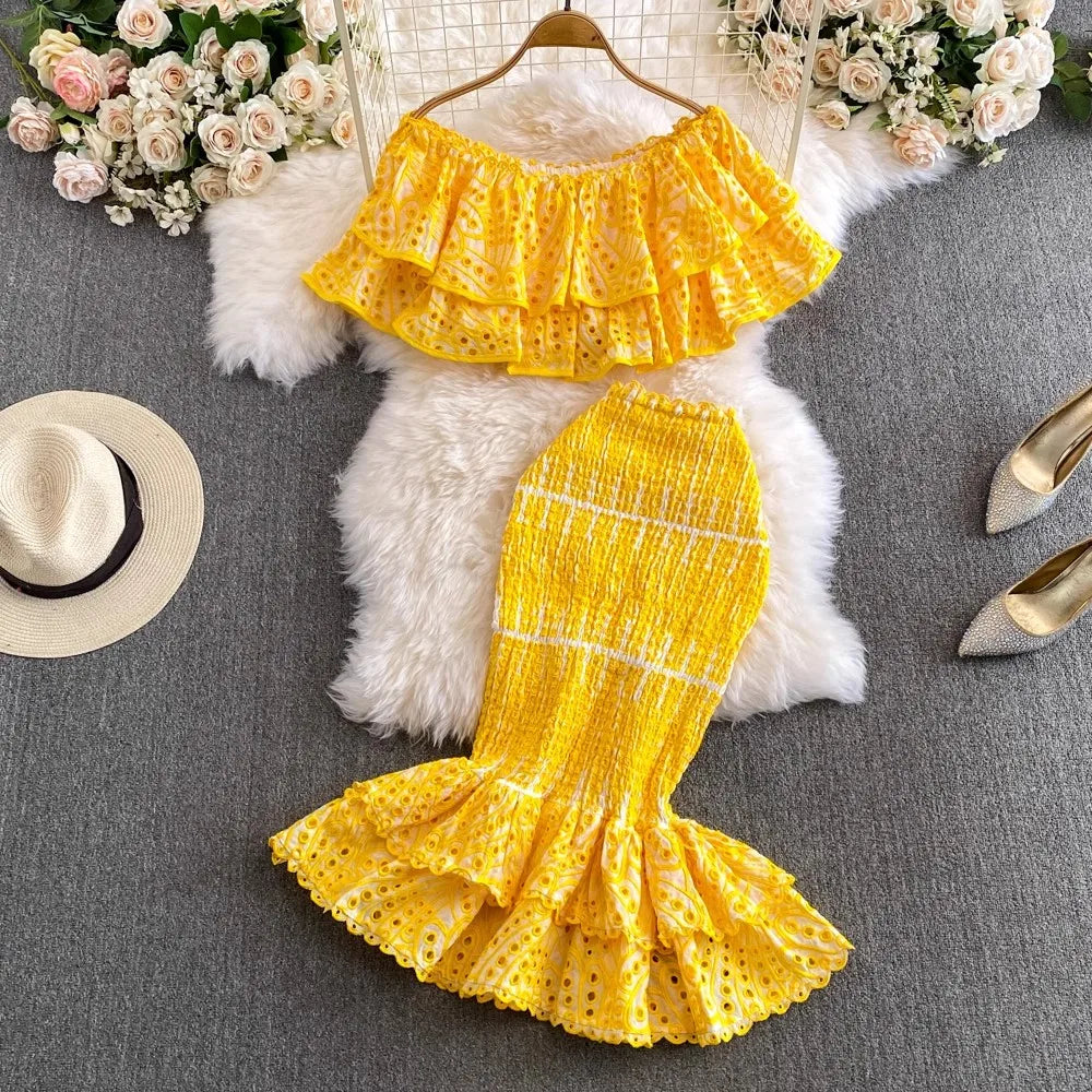 Two piece yellow outfit on sale