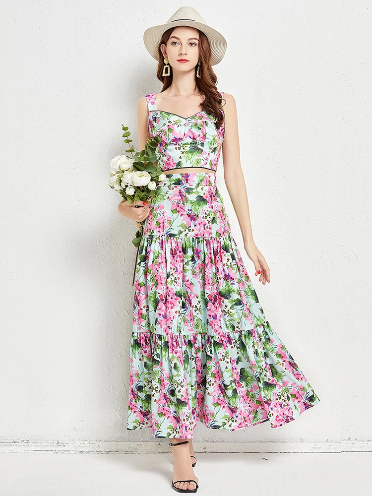 Elegant Flowy Floral Maxi Dress with Hat