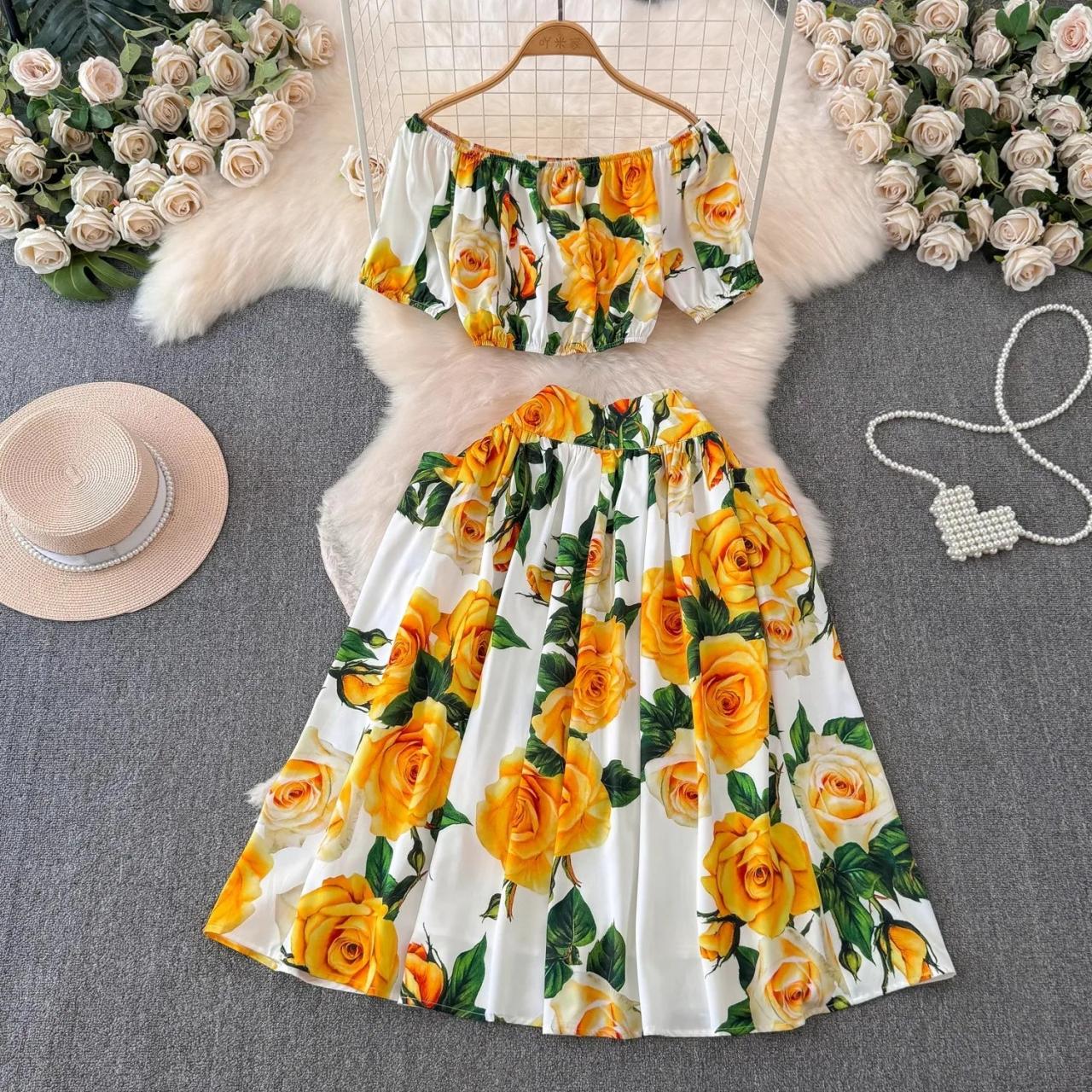 Floral Off-shoulder Two-piece Summer Skirt Set on Luulla