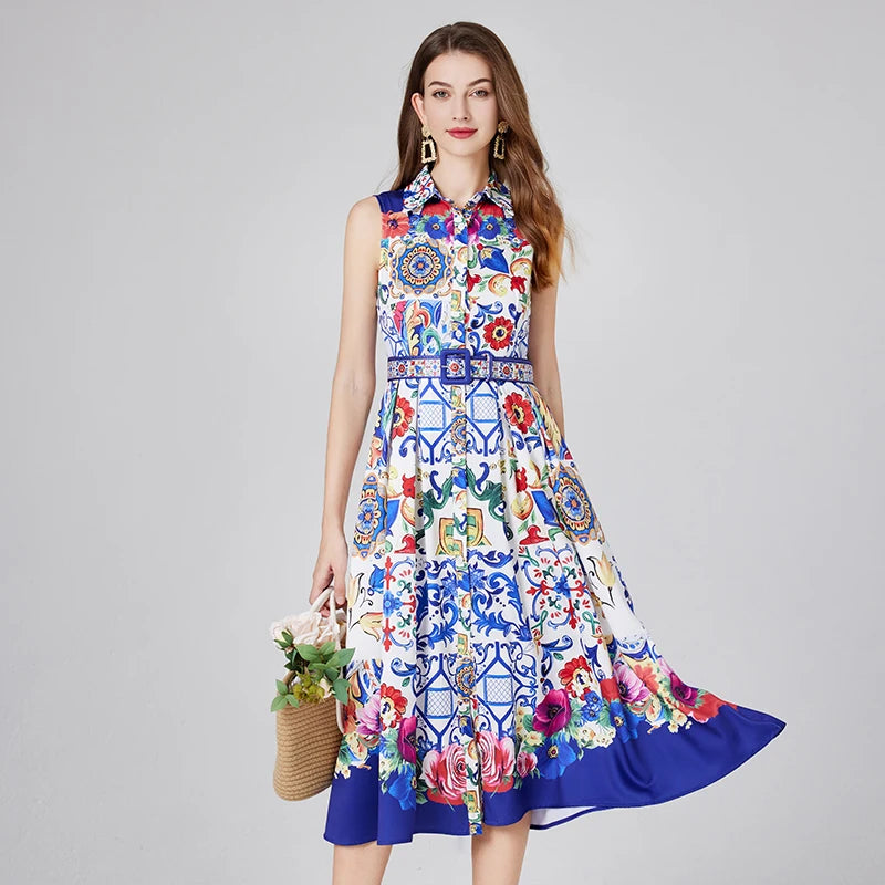 knee length dresses for ladies Sleeveless Belted Midi Sweater Dress main image 1