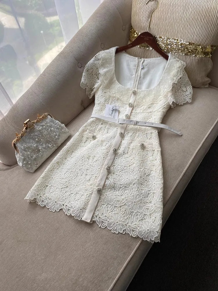 slim fit dress slacks Fiona Mini Dress in White main image 0