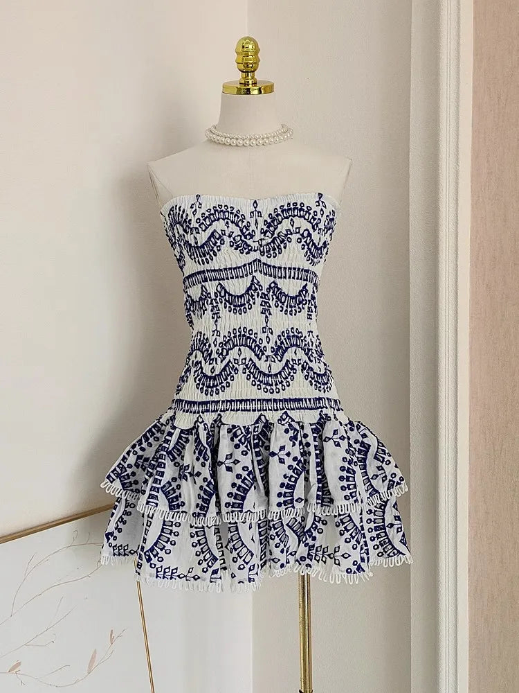 strapless embroidered mini dress Amanda Uprichard Bowery Strapless Embroidered Mini Dress in White – Suite  201 main image 0
