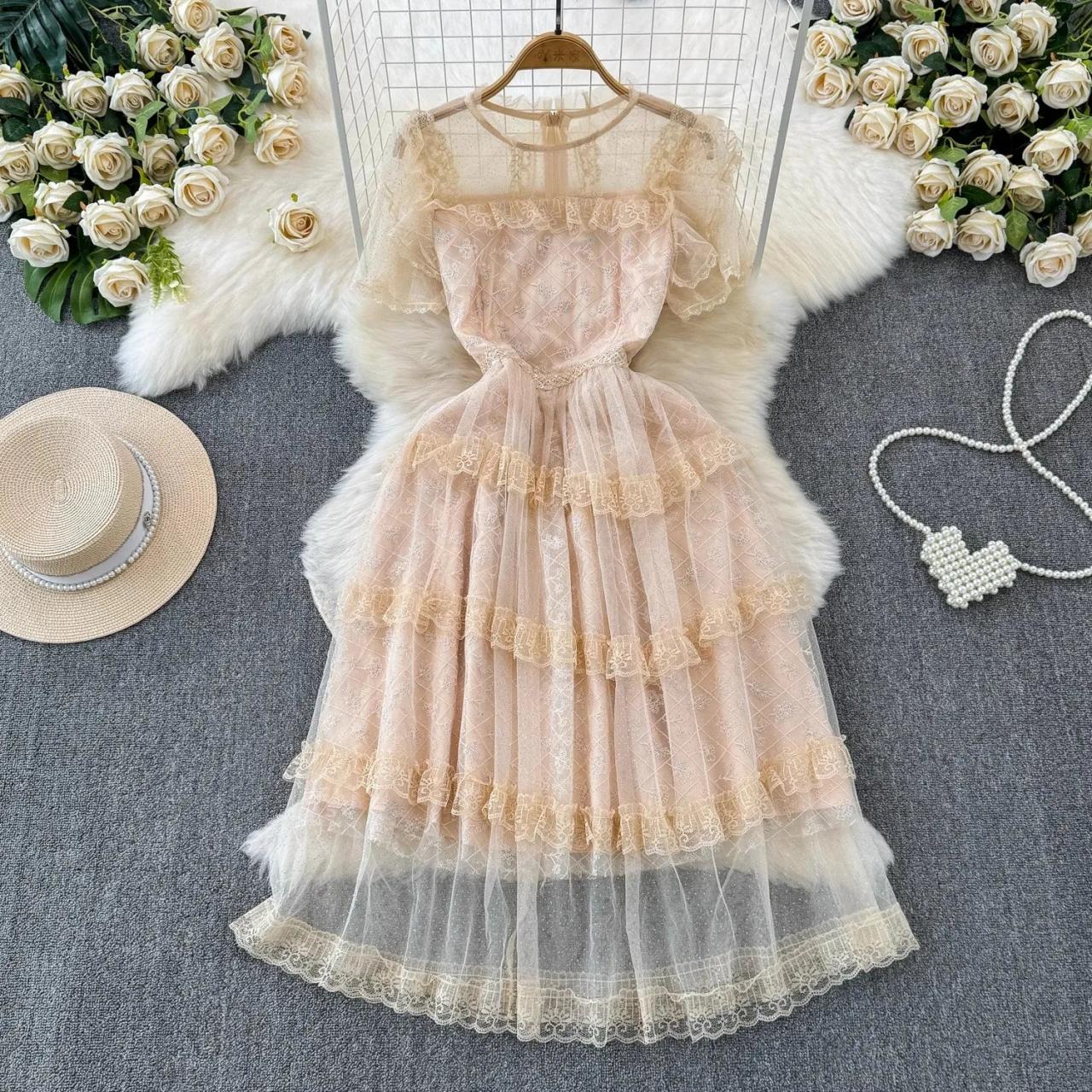 knee length dresses for ladies Women's Floral Dress V Neck Short Sleeve Ruffle Tiered Layered Swing Summer Midi  Dresses