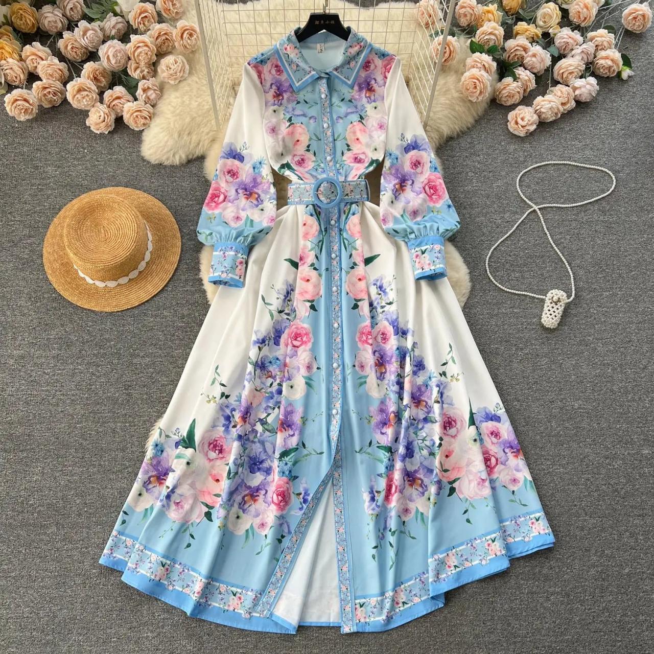 Floral Long Sleeve Button-down Maxi Dress