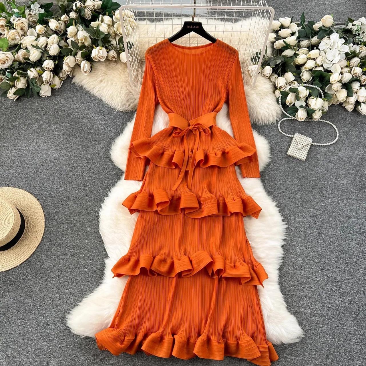 Orange ruffle dress cheap