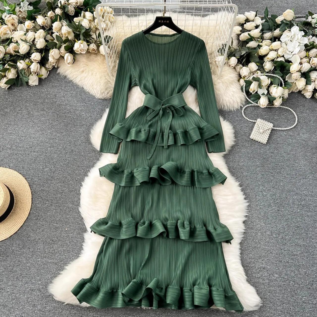 chinese dress ladies Print Long Sleeve Tiered Ruffle Dress – Buxom Couture
