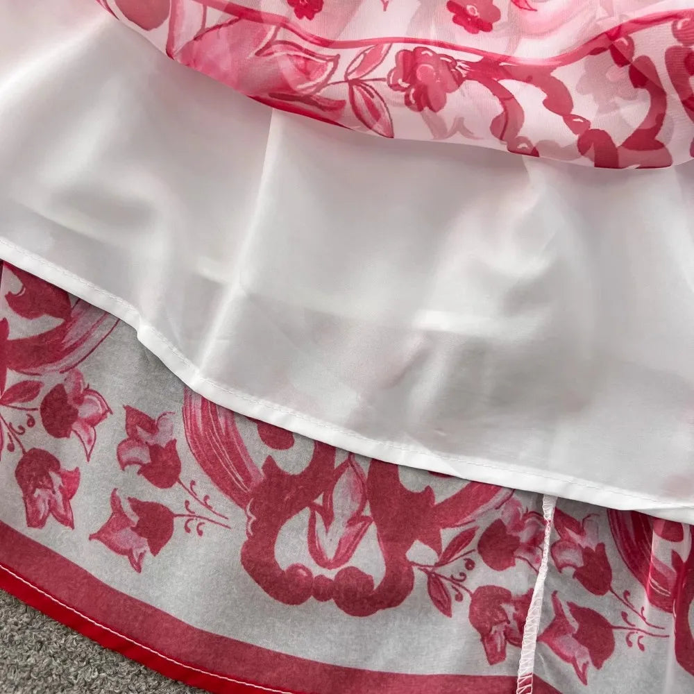 Maxie Elegant Dress with Floral Decorations and A-Line Layered Cut for a Charming Style