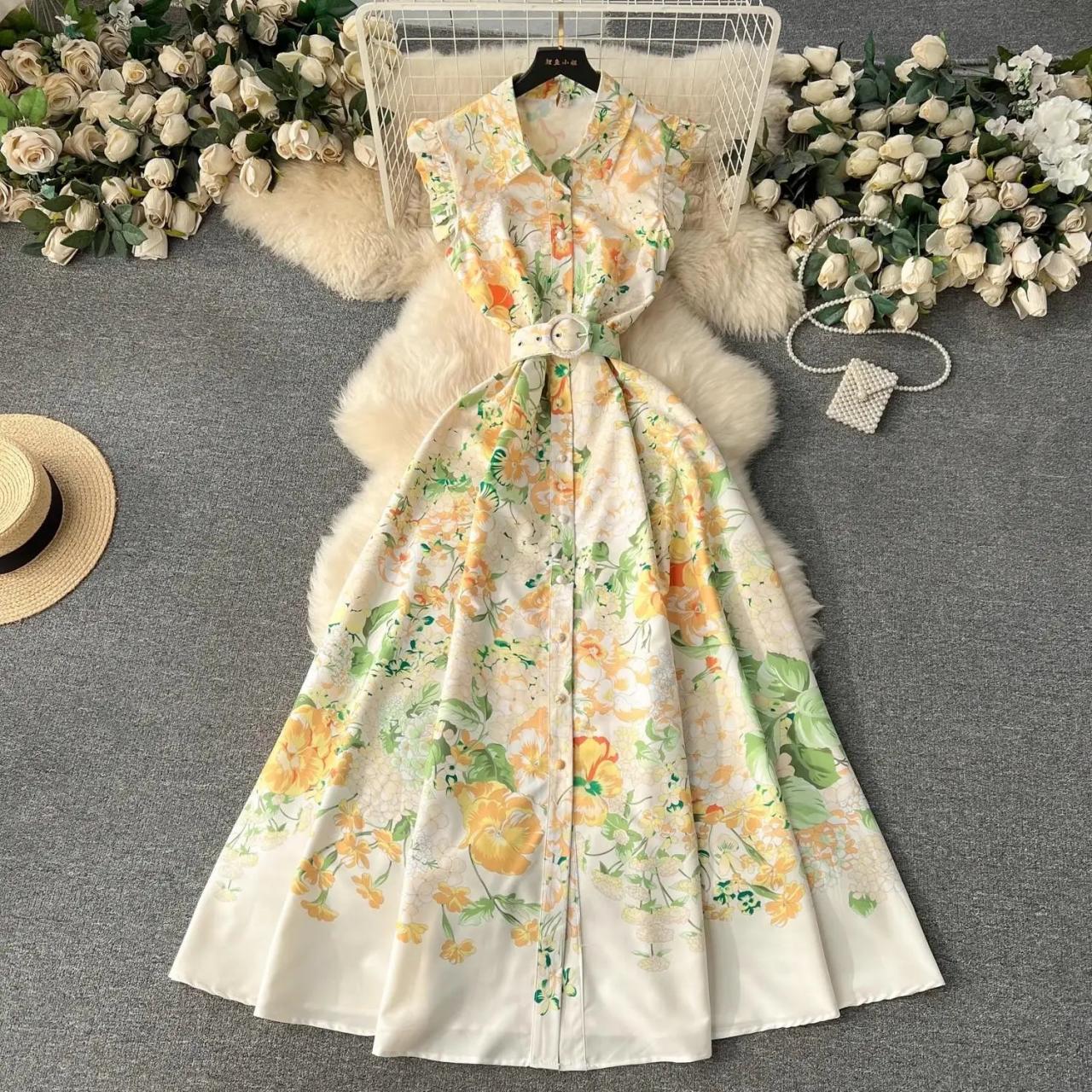 Floral Sleeveless Belted Maxi Dress Summer Style