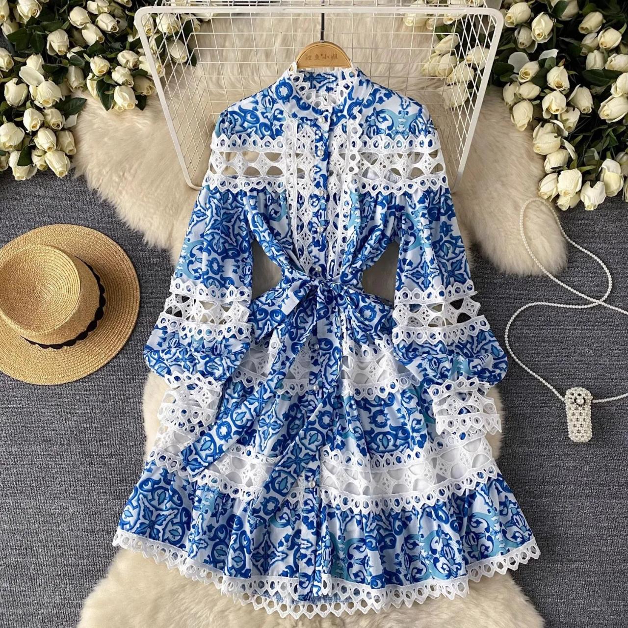 Boho Floral Lace Patchwork Long Sleeve Dress on Luulla