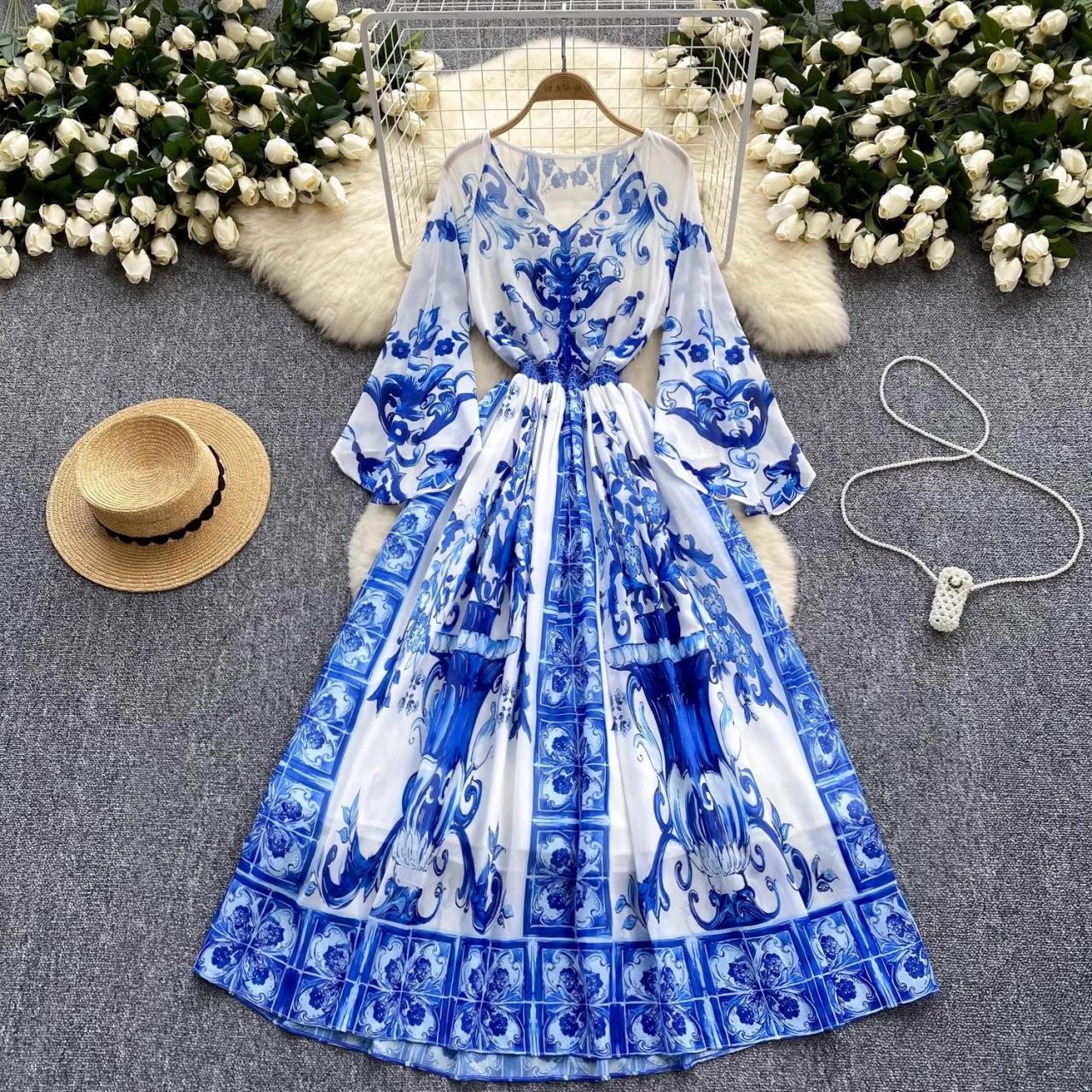 Bohemian Floral Maxi Dress Long Sleeve Summer