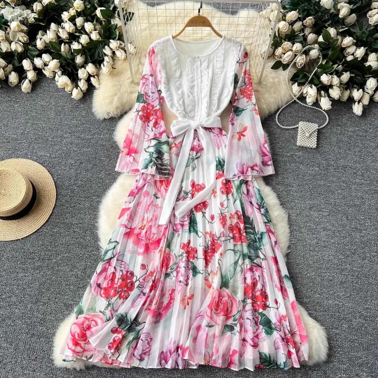 chinese dress ladies Nancy Floral Chiffon Cut Out Long Sleeve Maxi Dress L / US 10-12 main image 1
