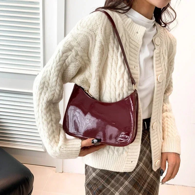 Stylish Burgundy Patent Leather Shoulder Handbag on Luulla