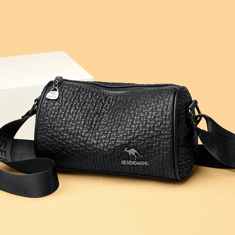 Black Leather Casual Crossbody Bag for Men