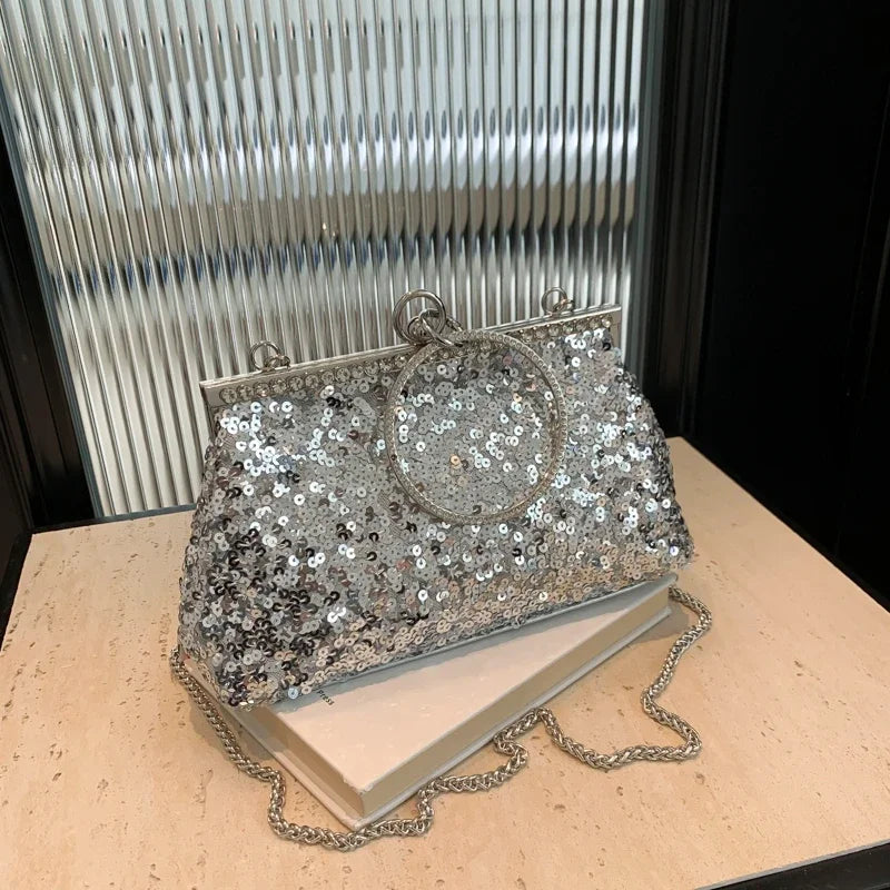 Sequin Clutch Purse with Chain Strap