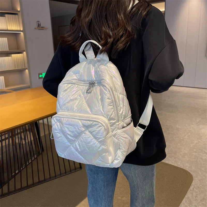 Metallic Gold Quilted Fashion Backpack With Straps on Luulla