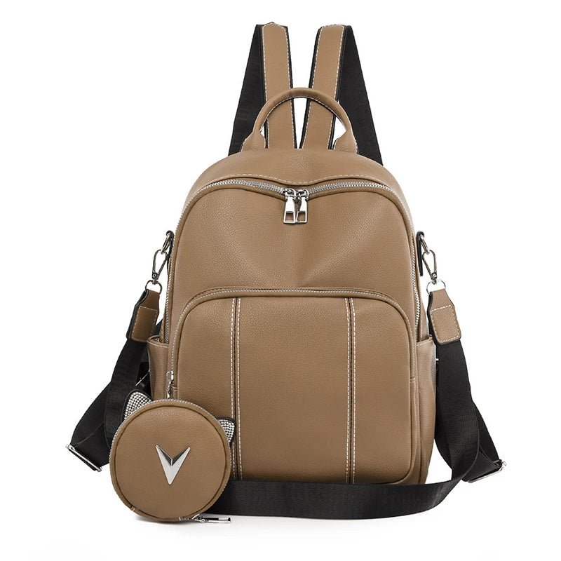 Stylish Tan Leather Backpack With Detachable Pouch on Luulla