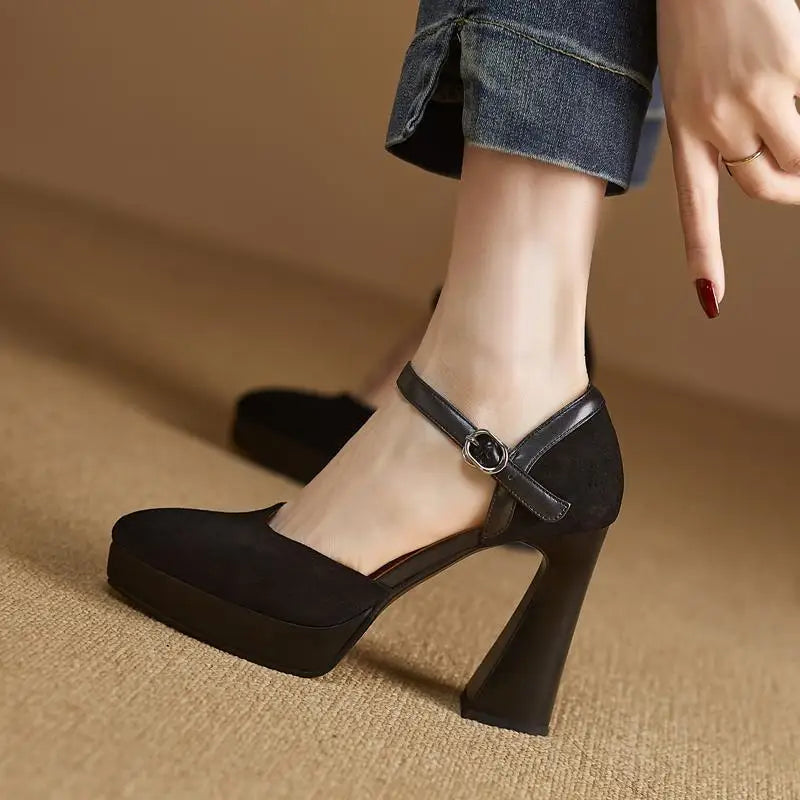 Elegant Black Chunky Heel Mary Jane Pumps on Luulla