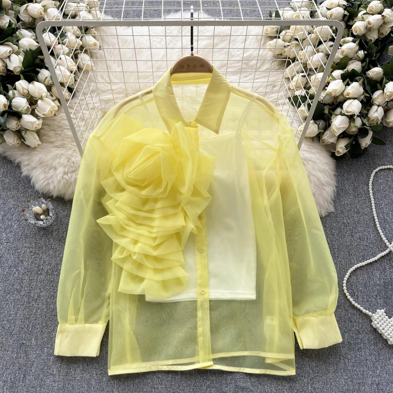 Yellow sheer blouse new arrivals