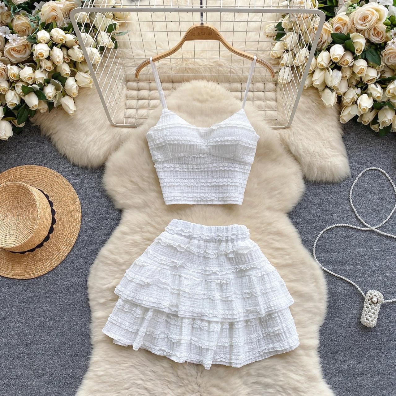 Ruffle crop top and skirt 2025