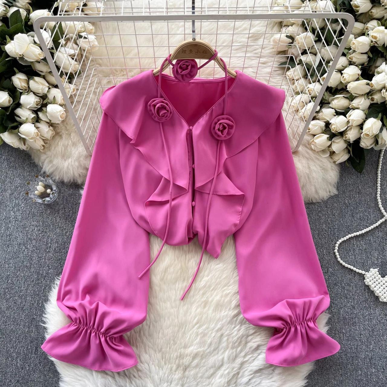 Eye-Catching Rosette Elegant Ruffles Pink Dress Eye-Catching Rosette Elegant Ruffles Pink Dress