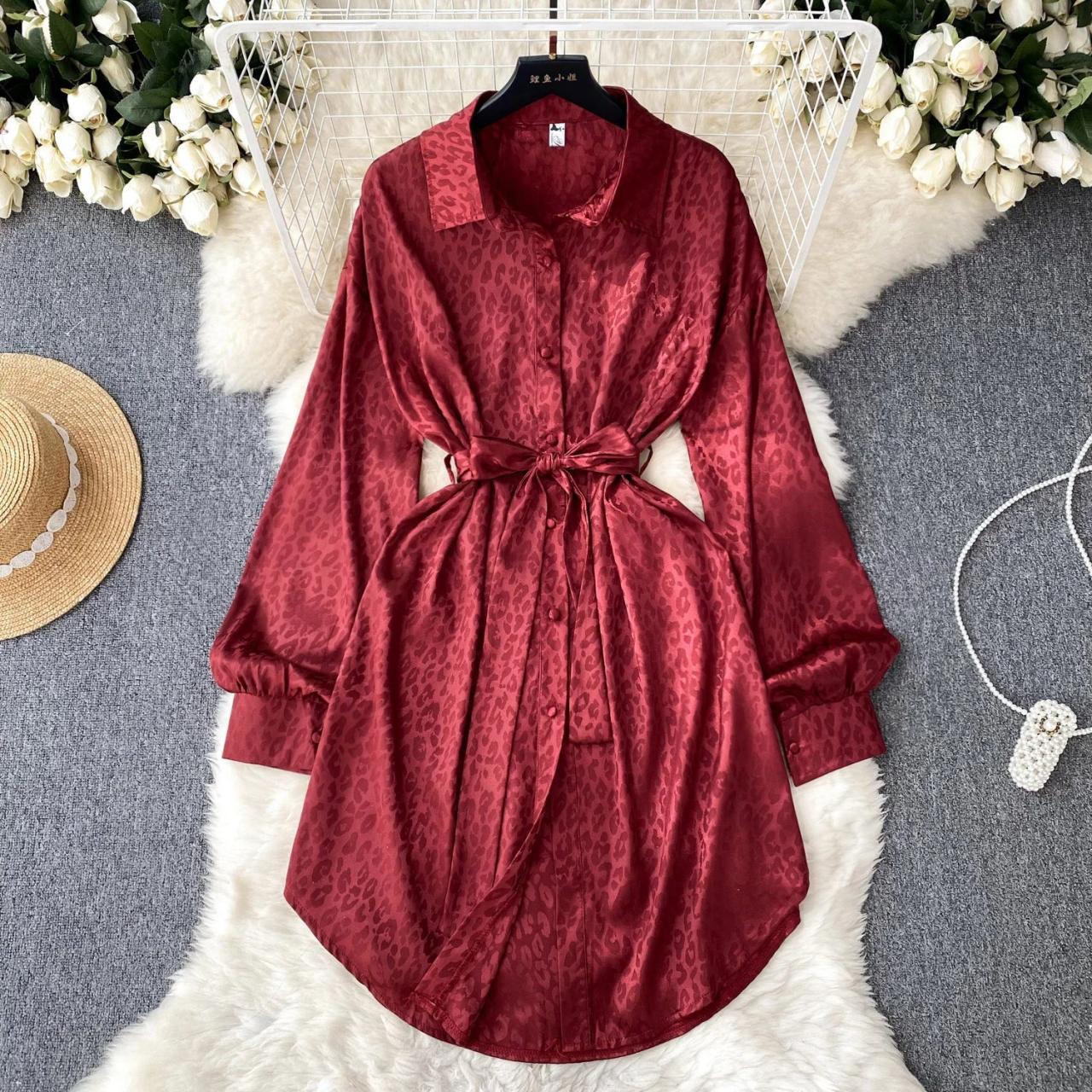Red leopard satin dress best sale