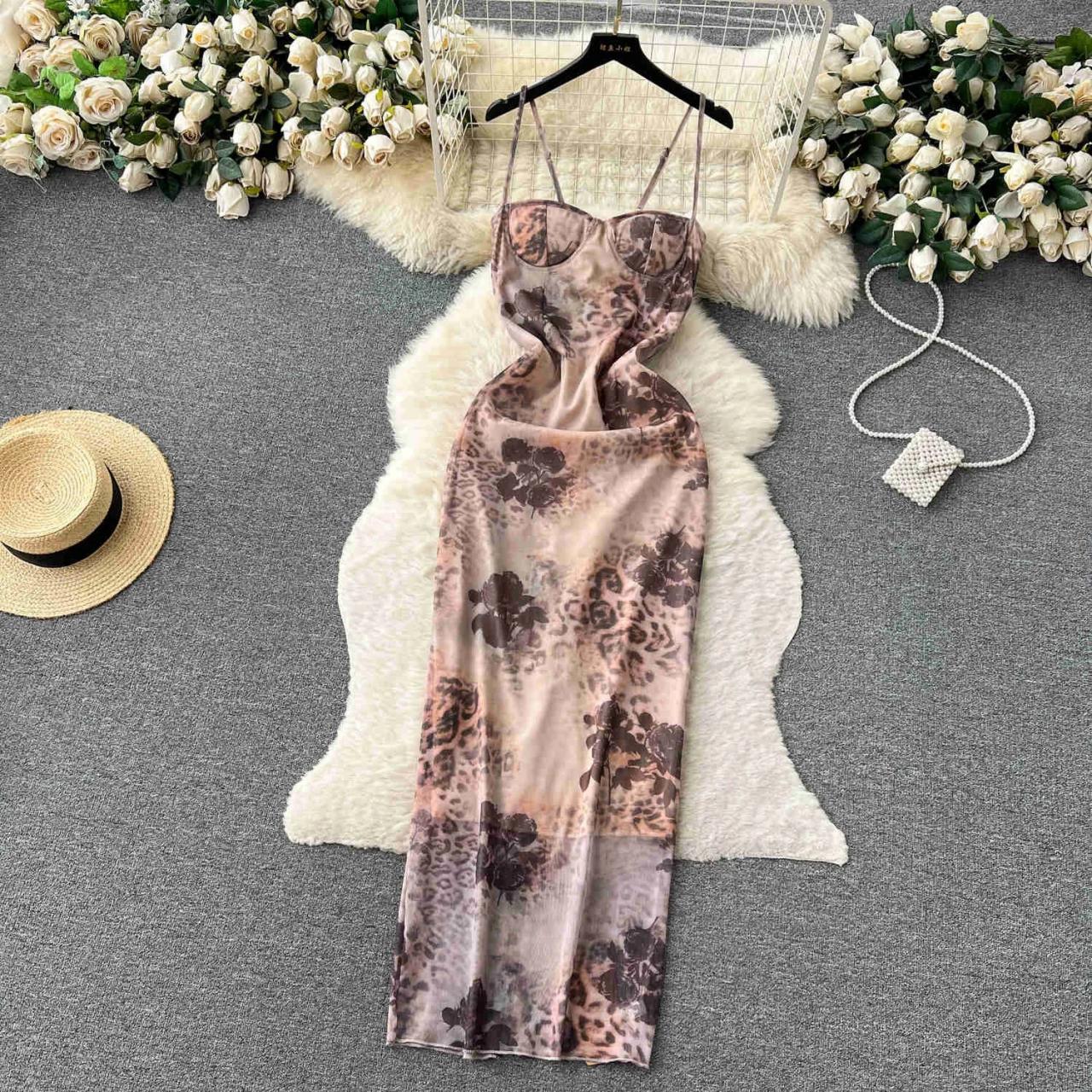 Elegant Floral Print Satin Slip Midi Dress