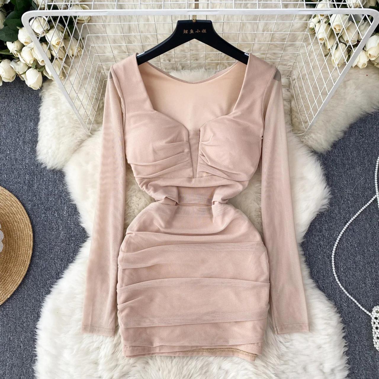 Nude long sleeve bodycon dress top