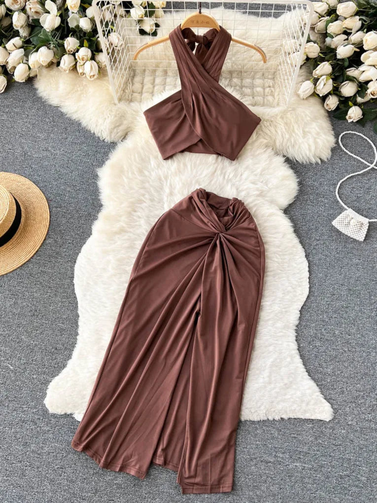 brown two piece dress Date Night Dress
