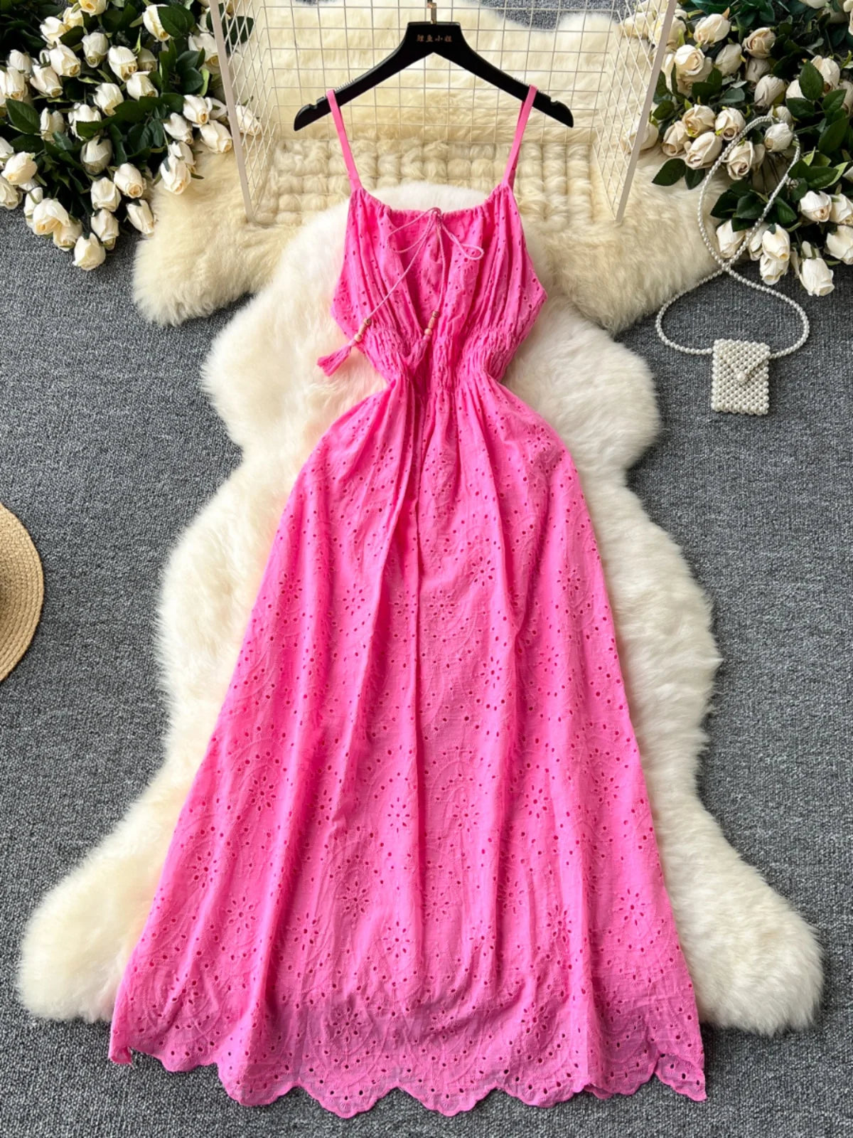 Pink Eyelet Lace Sleeveless Summer Maxi Dress on Luulla