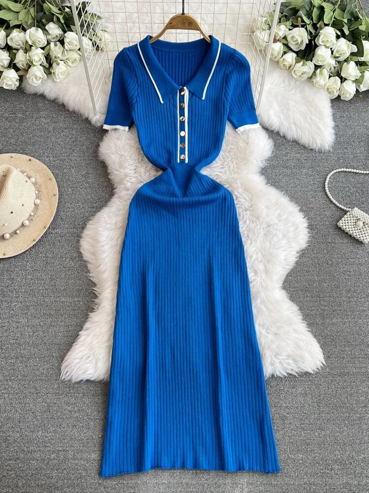 knee length dresses for ladies Royal Blue Mojito Print Linen Midi Dress - All Dresses main image 0