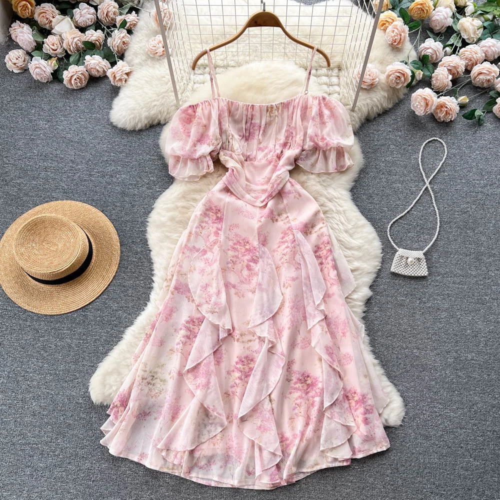 knee length dresses for ladies Orange Farm Clothing Lace Off Shoulder Chiffon Dress | Black main image 1
