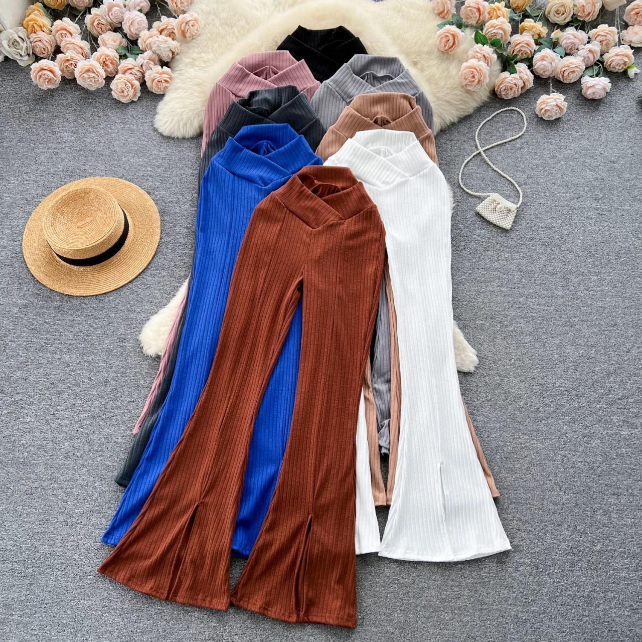 Womens Ribbed Flare Pants In Assorted Colors on Luulla
